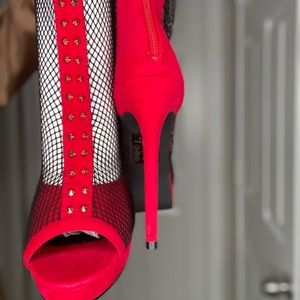 Never Worn Red Spiked Netted Heel